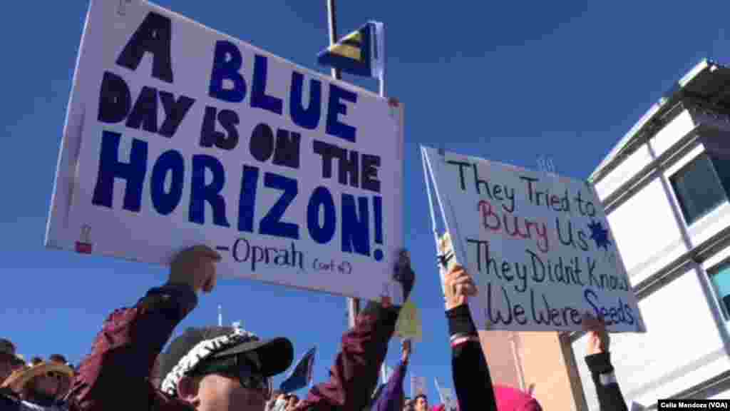 Protester at the Women's March in Las Vegas, Nevada, Jan. 21, 2018.