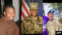 Esta composición de imágenes sin fecha proporcionadas por el Pentágono muestra, de izquierda a derecha, al sargento William Rivers, la sargento Breona Moffett y el sargento Kennedy Sanders, quienes murieron en un ataque con drones en Jordania el 28 de enero de 2024.