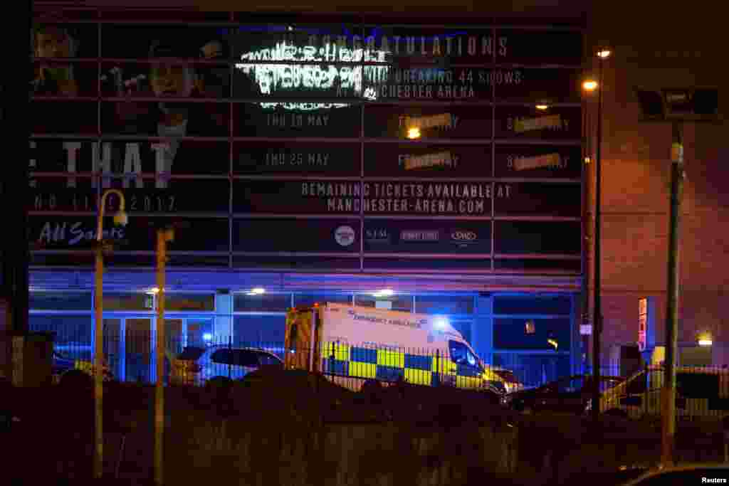 Wata motar yan sanda a Manchester a arewacin England dake Britaniya, ranar Talata 23 ga watan Mayu shekarar 2017.