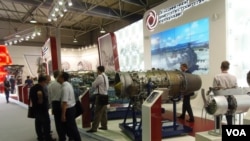 莫斯科国防武器出口展上的战机引擎。（美国之音白桦拍摄）