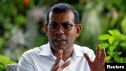 FILE - Former Maldives President Mohamed Nasheed speaks during an interview in Colombo, Sri Lanka, June 4, 2018.