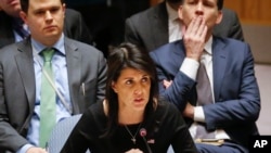 Nikki Haley devant le Conseil de sécurité de l'ONU, le 18 janvier 2018. 